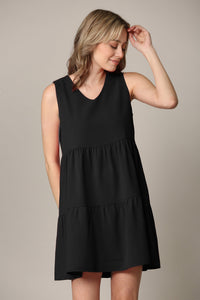 WDR2357 Women Sleeveless Tunic Dress V Neck Casual Loose Flowy Swing Shift