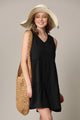 WDR2357 Women Sleeveless Tunic Dress V Neck Casual Loose Flowy Swing Shift