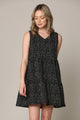 WDR2357 Women Sleeveless Tunic Dress V Neck Casual Loose Flowy Swing Shift