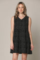 WDR2357 Women Sleeveless Tunic Dress V Neck Casual Loose Flowy Swing Shift