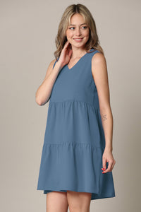 WDR2357 Women Sleeveless Tunic Dress V Neck Casual Loose Flowy Swing Shift