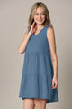 WDR2357 Women Sleeveless Tunic Dress V Neck Casual Loose Flowy Swing Shift