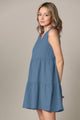 WDR2357 Women Sleeveless Tunic Dress V Neck Casual Loose Flowy Swing Shift