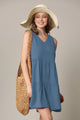 WDR2357 Women Sleeveless Tunic Dress V Neck Casual Loose Flowy Swing Shift