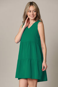 WDR2357 Women Sleeveless Tunic Dress V Neck Casual Loose Flowy Swing Shift
