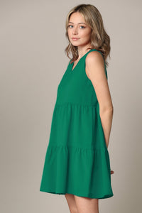 WDR2357 Women Sleeveless Tunic Dress V Neck Casual Loose Flowy Swing Shift