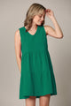 WDR2357 Women Sleeveless Tunic Dress V Neck Casual Loose Flowy Swing Shift