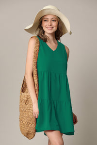WDR2357 Women Sleeveless Tunic Dress V Neck Casual Loose Flowy Swing Shift