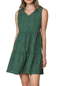 WDR2357 Women Sleeveless Tunic Dress V Neck Casual Loose Flowy Swing Shift