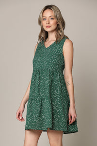 WDR2357 Women Sleeveless Tunic Dress V Neck Casual Loose Flowy Swing Shift