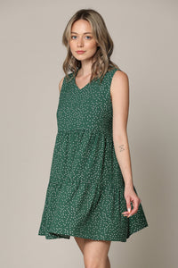 WDR2357 Women Sleeveless Tunic Dress V Neck Casual Loose Flowy Swing Shift