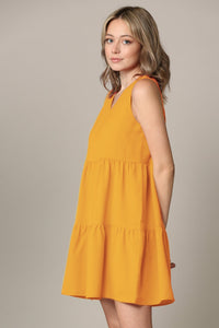 WDR2357 Women Sleeveless Tunic Dress V Neck Casual Loose Flowy Swing Shift