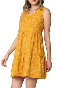 WDR2357 Women Sleeveless Tunic Dress V Neck Casual Loose Flowy Swing Shift