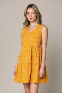 WDR2357 Women Sleeveless Tunic Dress V Neck Casual Loose Flowy Swing Shift