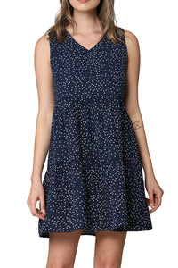 WDR2357 Women Sleeveless Tunic Dress V Neck Casual Loose Flowy Swing Shift