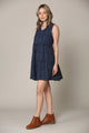 WDR2357 Women Sleeveless Tunic Dress V Neck Casual Loose Flowy Swing Shift