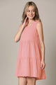 WDR2357 Women Sleeveless Tunic Dress V Neck Casual Loose Flowy Swing Shift