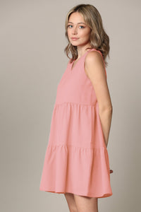 WDR2357 Women Sleeveless Tunic Dress V Neck Casual Loose Flowy Swing Shift