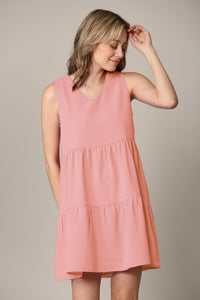 WDR2357 Women Sleeveless Tunic Dress V Neck Casual Loose Flowy Swing Shift