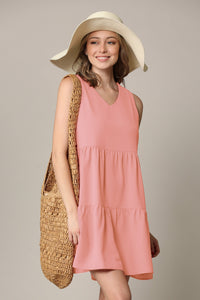 WDR2357 Women Sleeveless Tunic Dress V Neck Casual Loose Flowy Swing Shift