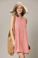 WDR2357 Women Sleeveless Tunic Dress V Neck Casual Loose Flowy Swing Shift