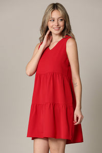 WDR2357 Women Sleeveless Tunic Dress V Neck Casual Loose Flowy Swing Shift