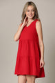 WDR2357 Women Sleeveless Tunic Dress V Neck Casual Loose Flowy Swing Shift
