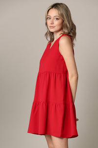 WDR2357 Women Sleeveless Tunic Dress V Neck Casual Loose Flowy Swing Shift