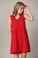 WDR2357 Women Sleeveless Tunic Dress V Neck Casual Loose Flowy Swing Shift