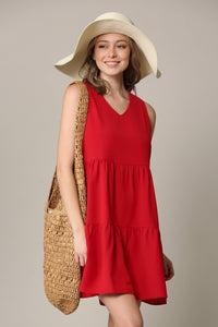 WDR2357 Women Sleeveless Tunic Dress V Neck Casual Loose Flowy Swing Shift