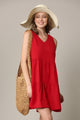 WDR2357 Women Sleeveless Tunic Dress V Neck Casual Loose Flowy Swing Shift