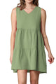 WDR2357 Women Sleeveless Tunic Dress V Neck Casual Loose Flowy Swing Shift