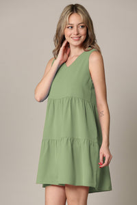 WDR2357 Women Sleeveless Tunic Dress V Neck Casual Loose Flowy Swing Shift
