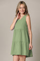 WDR2357 Women Sleeveless Tunic Dress V Neck Casual Loose Flowy Swing Shift