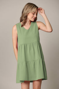 WDR2357 Women Sleeveless Tunic Dress V Neck Casual Loose Flowy Swing Shift