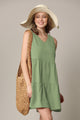WDR2357 Women Sleeveless Tunic Dress V Neck Casual Loose Flowy Swing Shift