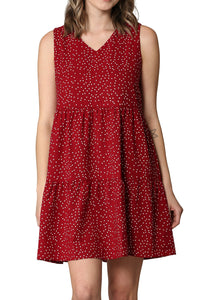 WDR2357 Women Sleeveless Tunic Dress V Neck Casual Loose Flowy Swing Shift