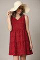 WDR2357 Women Sleeveless Tunic Dress V Neck Casual Loose Flowy Swing Shift