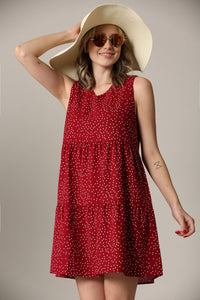 WDR2357 Women Sleeveless Tunic Dress V Neck Casual Loose Flowy Swing Shift