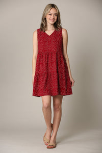 WDR2357 Women Sleeveless Tunic Dress V Neck Casual Loose Flowy Swing Shift