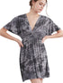 WDR2386 Women's Airy Short Sleeve Kimono Style Deep V Neck Tie dye Dress