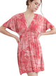 WDR2386 Women's Airy Short Sleeve Kimono Style Deep V Neck Tie dye Dress