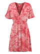 WDR2386 Women's Airy Short Sleeve Kimono Style Deep V Neck Tie dye Dress