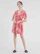 WDR2386 Women's Airy Short Sleeve Kimono Style Deep V Neck Tie dye Dress