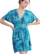WDR2386 Women's Airy Short Sleeve Kimono Style Deep V Neck Tie dye Dress
