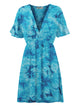 WDR2386 Women's Airy Short Sleeve Kimono Style Deep V Neck Tie dye Dress