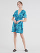 WDR2386 Women's Airy Short Sleeve Kimono Style Deep V Neck Tie dye Dress