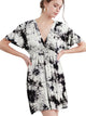 WDR2386 Women's Airy Short Sleeve Kimono Style Deep V Neck Tie dye Dress