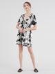 WDR2386 Women's Airy Short Sleeve Kimono Style Deep V Neck Tie dye Dress