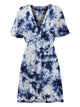 WDR2386 Women's Airy Short Sleeve Kimono Style Deep V Neck Tie dye Dress